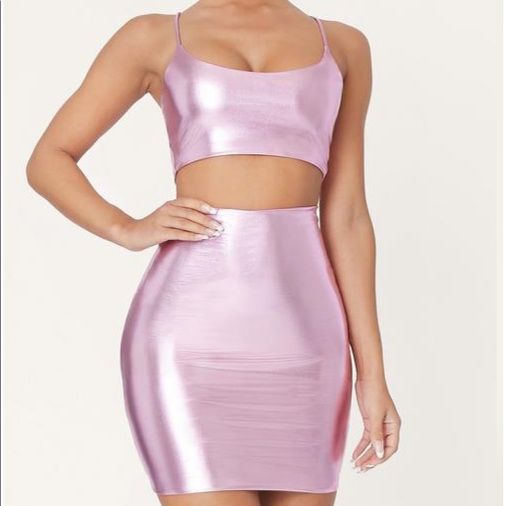 Meshki Zumi metallic pink skirt set crop - Picture 2 of 7